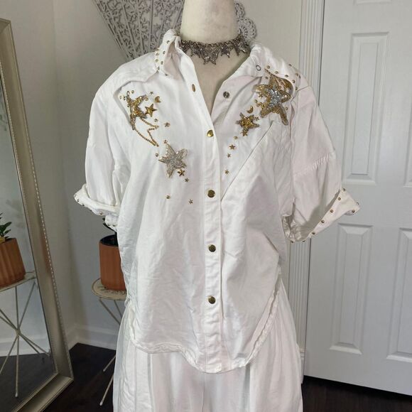 Lillie Rubin Vintage 1980s Celestial Star Beaded Studded White Cowgirl Set M / L - Picture 2 of 8
